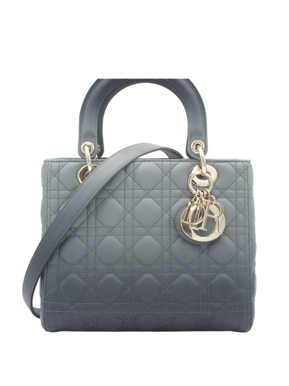 Dior Medium Gradient Gray Lambskin Cannage 2-Way Shoulder Bag